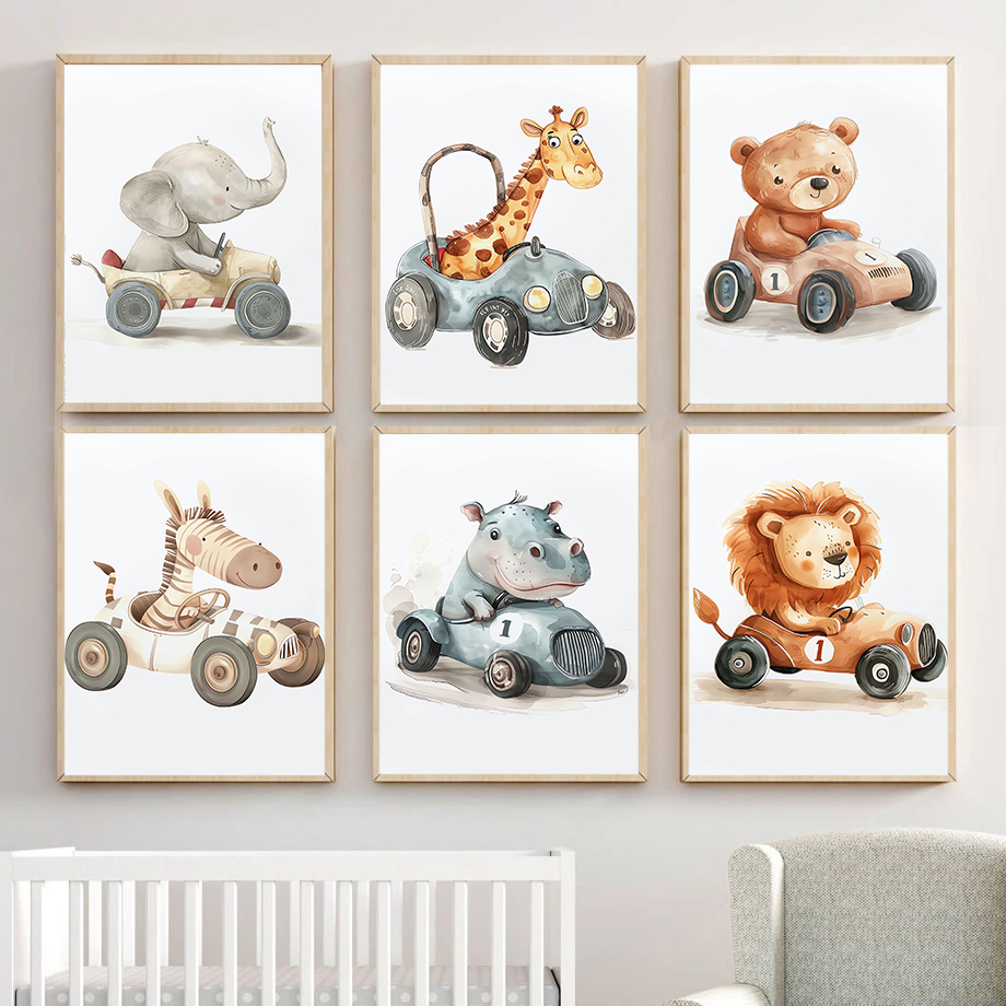 Heavy Equipment Background - Aquarelle éléphant girafe Lion zèbre ours